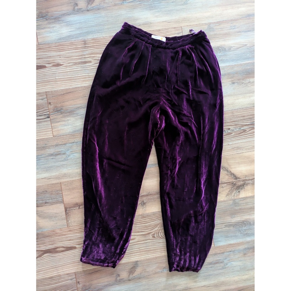 Vintage 1980s Liz Claiborne Purple Silk Velvet Pleated Trousers 14